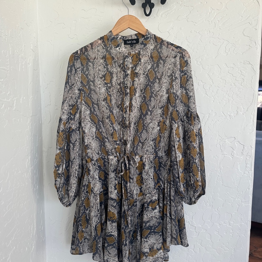 Women's Snake Print Workwear Dress Tunic - Gray and Brown - Size M